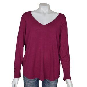 Chico's Dark Pink V-Neck Long Sleeve Rayon Blend Soft Sweater Size 2